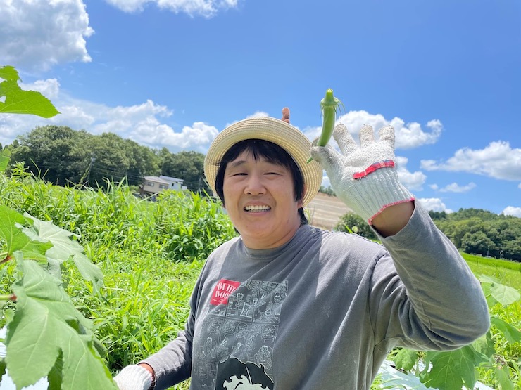 無門福祉会さん 自然栽培オクラ収穫の活動風景